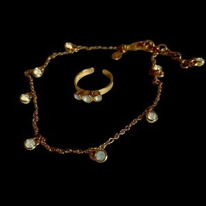 Vintage Joan Rivers Gold Plated October Birthstone Anklet And Toe Ring Set